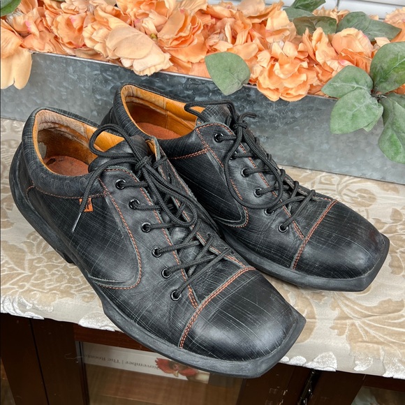 John Fluevog Black Low-Top Sneakers with Orange Stitching main image 6